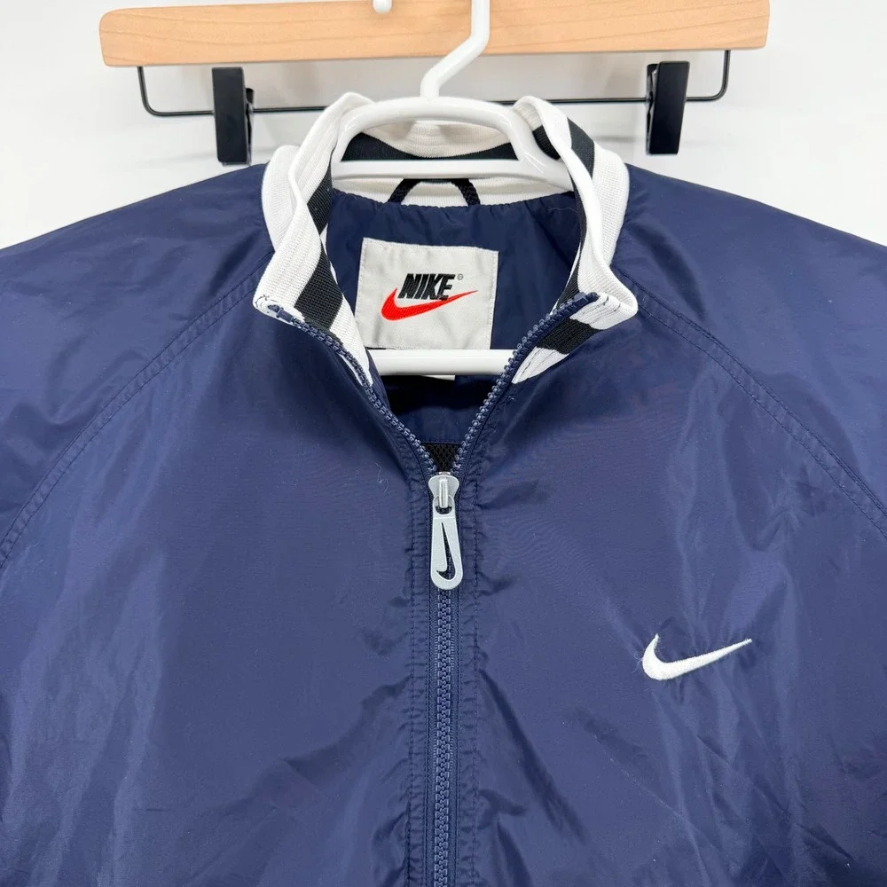 Nike Vintage 90s Windbreaker Full Zip Jacket Mesh Lined Navy Blue Size M Mens